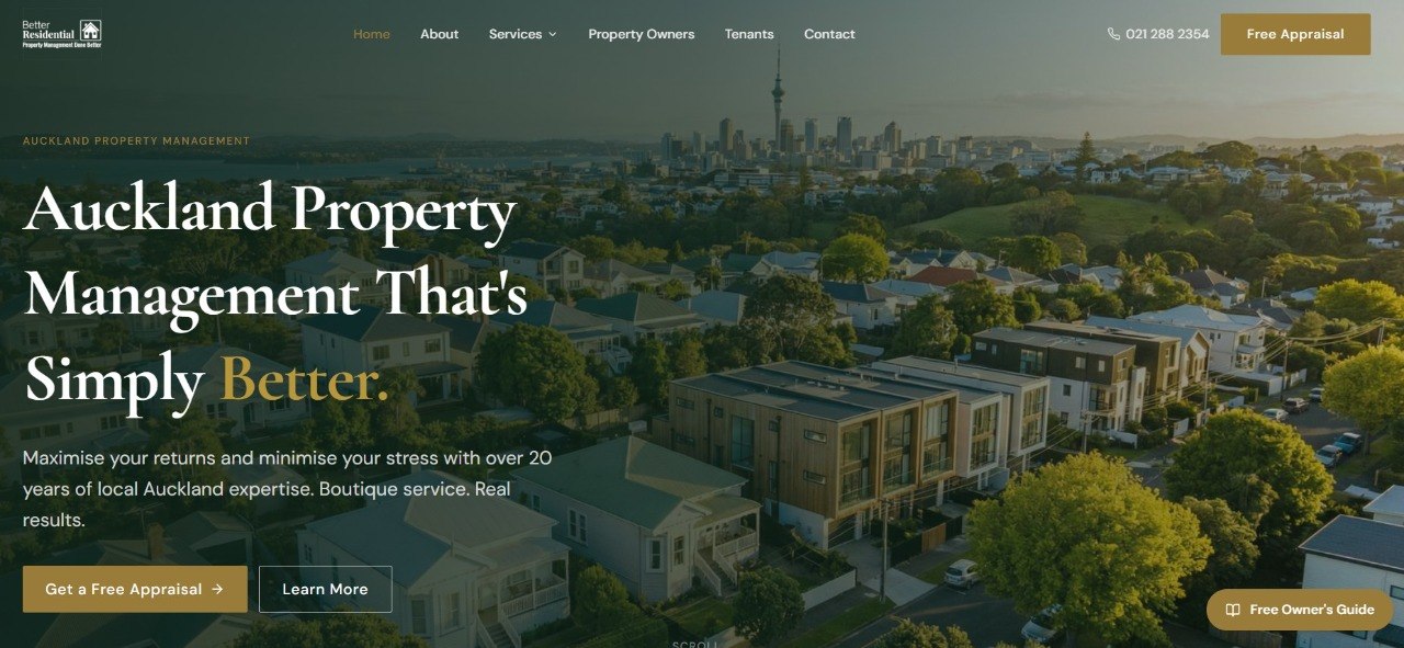 Homepage screenshot for Better Residential Property Management