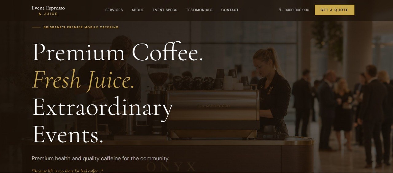 Homepage screenshot for Event Espresso and Juice
